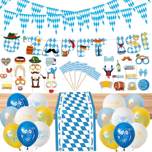Tasoraor Oktoberfest Deko Banner Ballons - Bayerische Party Dekoration mit Girlande Luftballons Tischläufer, Wimpelkette und Foto Requisiten für Bierfest Bayrische Festival von Tasoraor