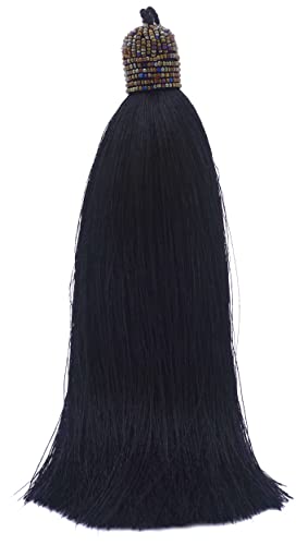 Tassellini Extra lange, seidige Quaste, 25,4 cm, mit Perlenkopf und Schlaufe zum Aufhängen, für Möbel, Inneneinrichtung, Bastelzubehör, DIY (schwarz) von Tassellini
