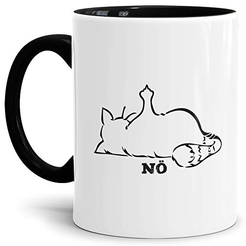 Katzen-Tasse mit Spruch Nö - Cat/Tier/Geschenk-Idee/Fellnase/Innen & Henkel Schwarz von Tassendruck