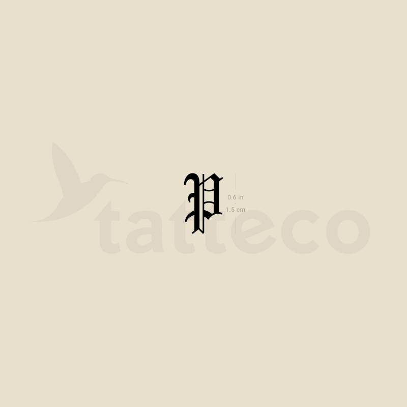 Gothic P Buchstabe Temporäres Tattoo | 3Er Set von Tatteco