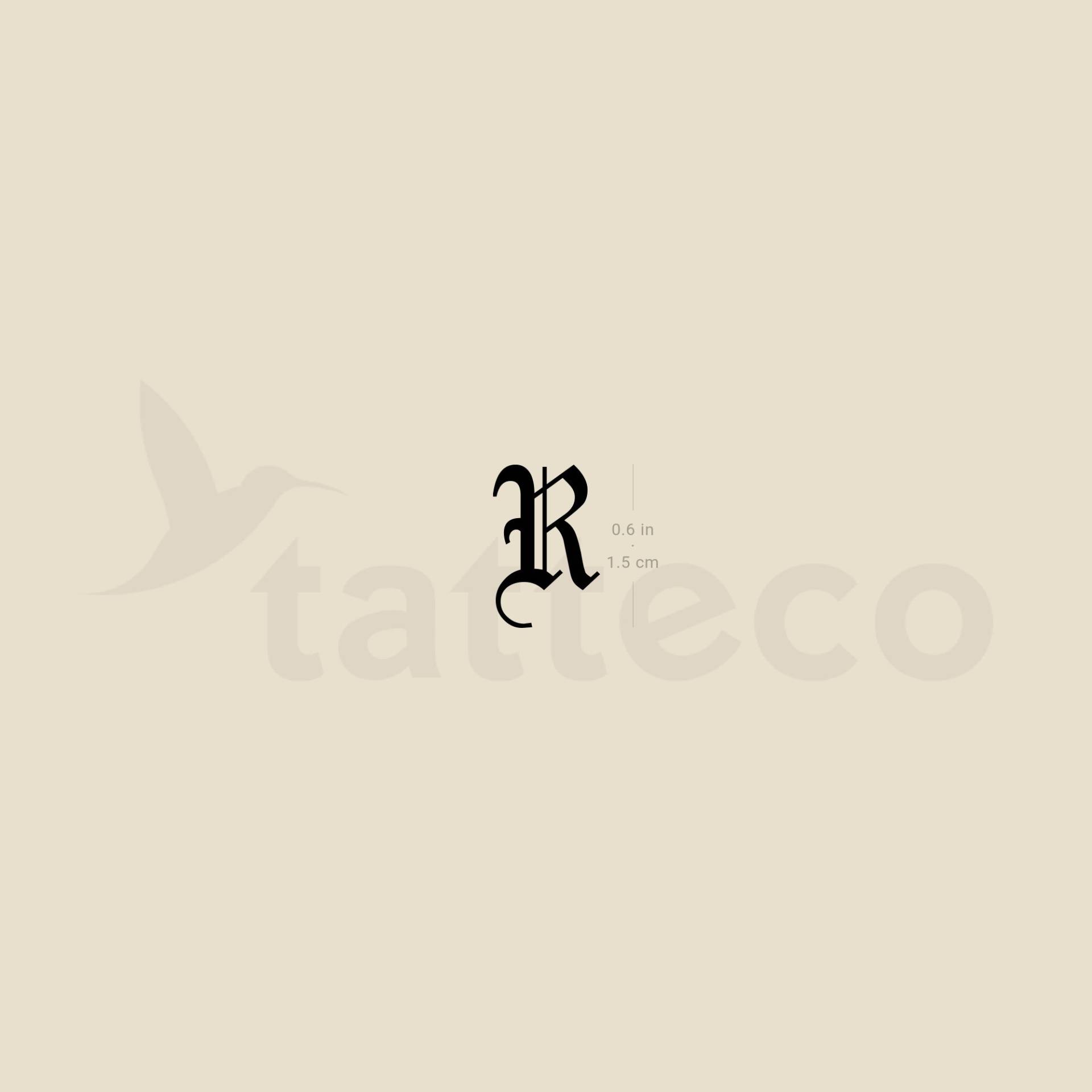 Gothic R Buchstabe Temporäres Tattoo | 3Er Set von Tatteco
