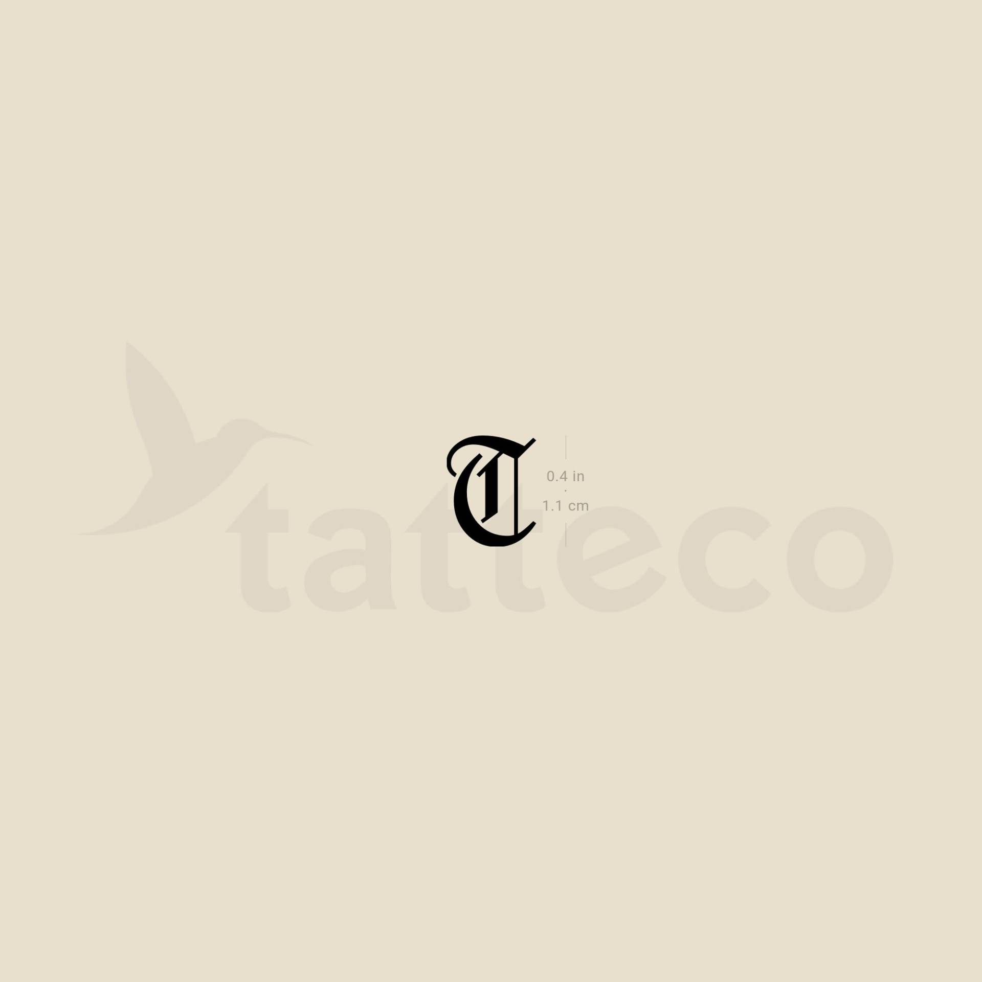 Gothic T Buchstabe Temporäres Tattoo von Tatteco