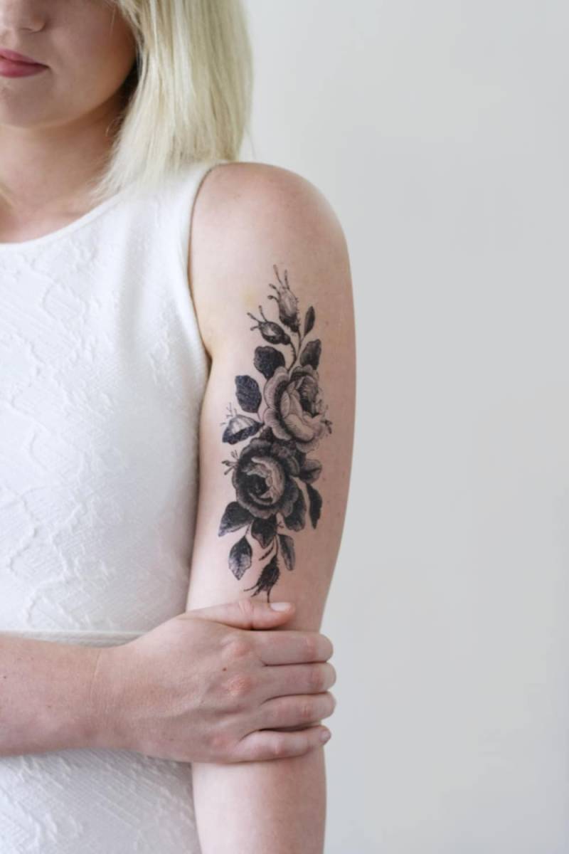 Großes Florales Temporäres Tattoo | Rose Blume Boho-Geschenkidee Festival-Accessoire Festival-Tattoo von Tattoorary