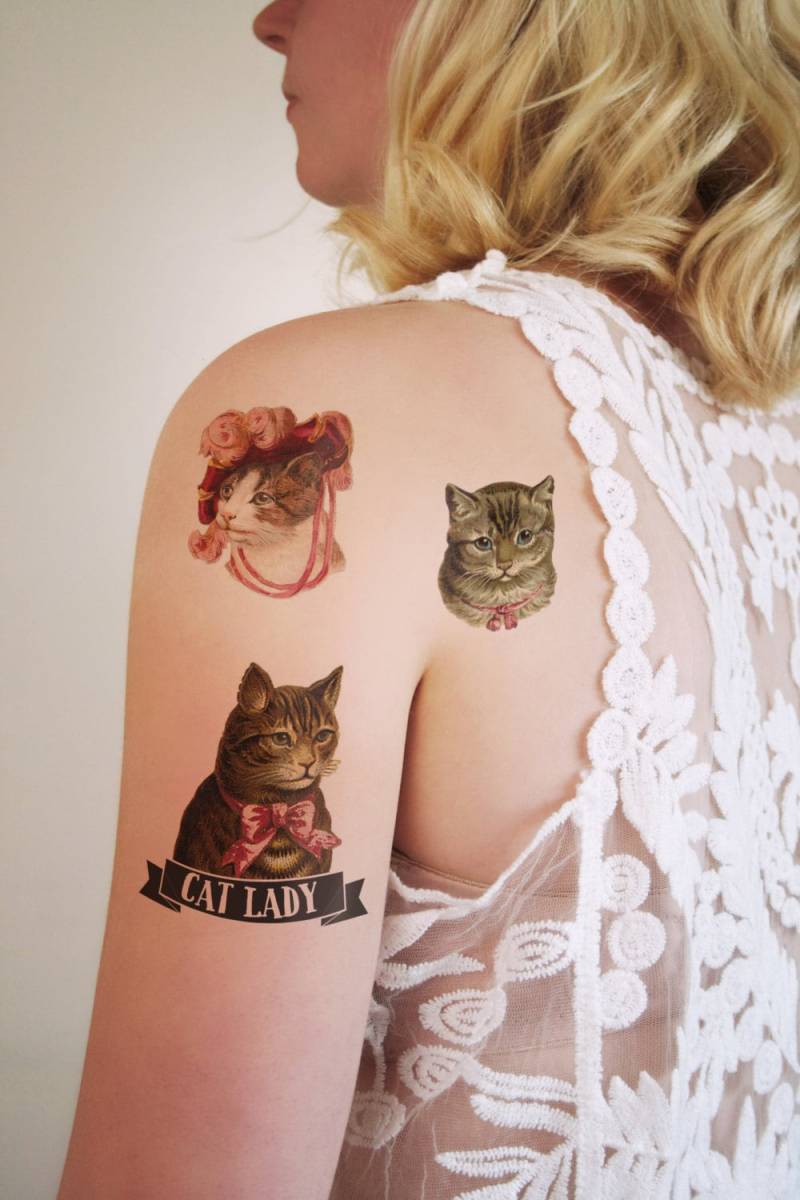 Katzendame Temporäres Tattoo Set | Katze Katzen Dame Geschenkidee Accessoire Schmuck von Tattoorary