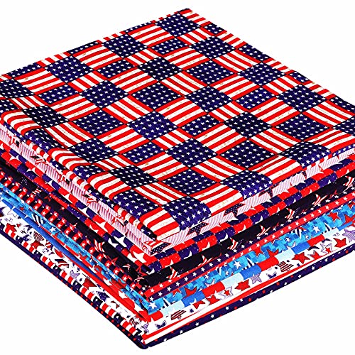 Tatuo 10 Stück Independence Day Polyester-Baumwollstoff Amerikanische Flagge Muster Stern Multicolored Jacquard Stoff für DIY Handwerk Patchwork Dekoration (50 x 50 cm) von Tatuo