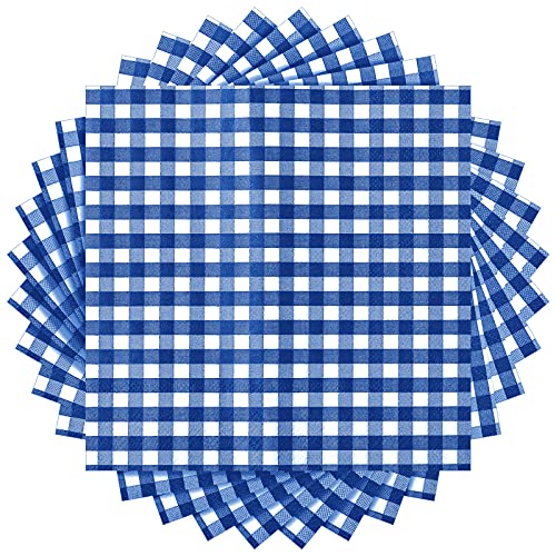 100 Blätter Gingham Papier Servietten Einweg Karierte Papier Servietten 12,9 x 12,9 Zoll Servietten für Familie Abendessen, Picknick, Neujahr, Weihnachten, Party (Blau und Weiß)(177) von Tatuo