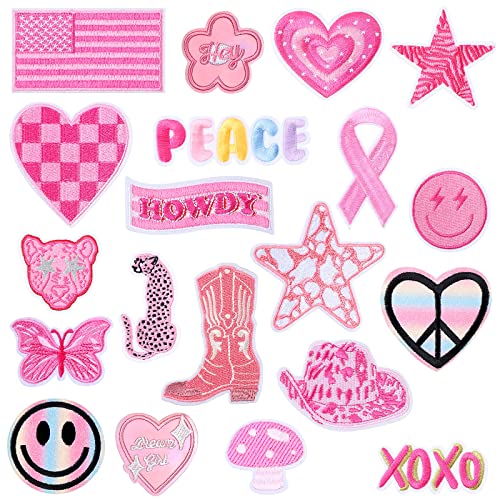 20 Stück rosa adrette Aufnäher zum Aufbügeln für Mädchen, Cowgirl, zum Aufnähen, Y2k-Applikation, Reparatur-Dekorationen, DIY-Zubehör, Handwerk für Rucksack, Hut, Jacken, Jeans, Kleid von Tatuo