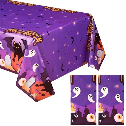 Tatuo 2 Stück Halloween Tischtuch 137 x 274 cm Halloween Tischdecke aus Kunststoff Lila Schwarze Katze Fledermaus Kürbis Halloween Party Deko für Draußen Rechteckige Tischdecken für Halloween Tatuo 2 Stück Halloween Tischtuch 137 x 274 cm Halloween Tischdecke aus Kunststoff Lila Schwarze Katze Fledermaus Kürbis Halloween Party Deko für Draußen Rechteckige Tischdecken für Halloween von Tatuo