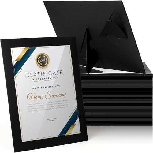 Tatuo 25 Stück 21.6x27.9 cm Papier-Bilderrahmen Dokumentenrahmen Horizontal Papier-Zertifikat Halter Display Galerie Wandrahmen Kunst Tischrahmen mit Staffelei Fotozertifikate Papiere Diplome Schwarz von Tatuo