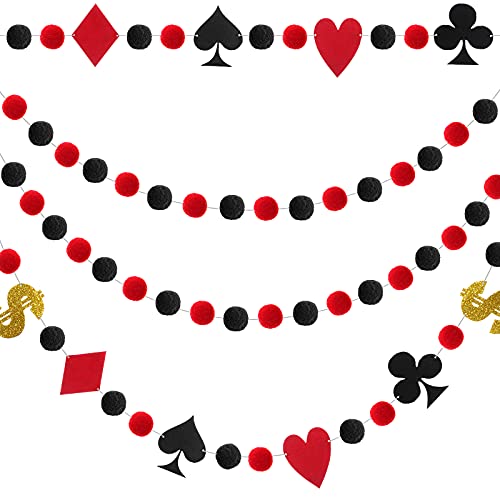 Tatuo 3-teiliges Casino-Party-Dekorations-Zubehör: Las Vegas-Themenbanner, Pokerthemen-Pom-Ball-Girlanden, Filzmaterial, rot und schwarz, rechteckige Form von Tatuo