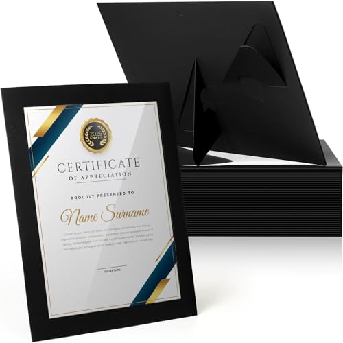 Tatuo 35 Stück 21,6 x 27,9 cm Papier-Bilderrahmen Dokument Horizontal Papier Zertifikat Halter Display Galerie Wandrahmen Kunst mit Staffelei Foto Zertifikate Abschluss Diplome (schwarz) von Tatuo