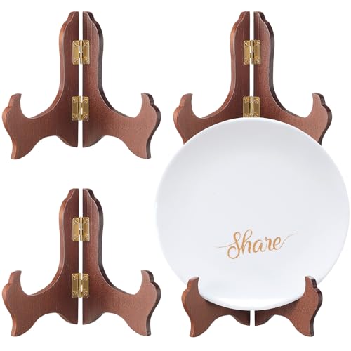 Tatuo 4 Packungen Holzständer, dekorativer Tellerständer für Display, Bilderrahmen, Halter, Staffeleien (braun, 10,2 cm) von Tatuo