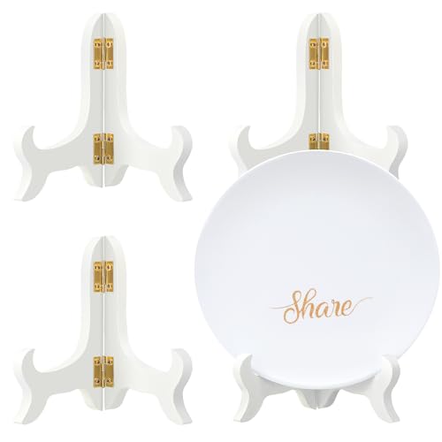 Tatuo 4 Packungen Holzständer, dekorativer Tellerständer für Display, Bilderrahmen, Halter, Staffeleien (weiß, 10,2 cm) von Tatuo