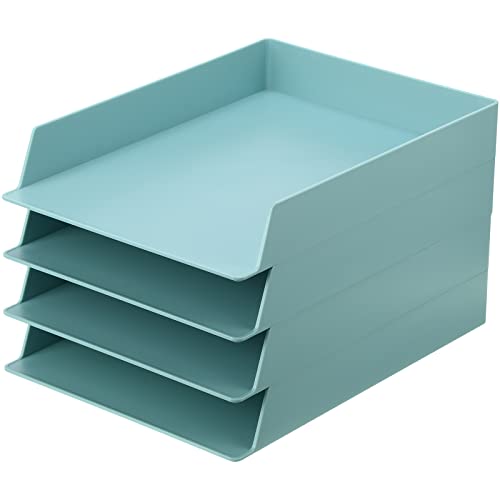 Tatuo 4 Stück A4 12,8 x 9,45 x 1,97 Zoll Stapelbare Briefablage Papierhalter Kunststoff Schreibtisch Organizer Aufbewahrung Büro Schreibtisch Zubehör für Büro Zeitschriftendatei Dokumente Quittungen, von Tatuo