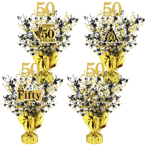 Tatuo 4 Stück metallische Folien-Sprüh-Mittelstück "Happy 30th", 40., 50., 60. Jahre, Tafelaufsatz, Tischdekoration für Schwarz und Gold, Geburtstag, Jahrestag, Hochzeit, Party, Tischdekoration (50. Tatuo 4 Stück metallische Folien-Sprüh-Mittelstück "Happy 30th", 40., 50., 60. Jahre, Tafelaufsatz, Tischdekoration für Schwarz und Gold, Geburtstag, Jahrestag, Hochzeit, Party, Tischdekoration (50. von Tatuo
