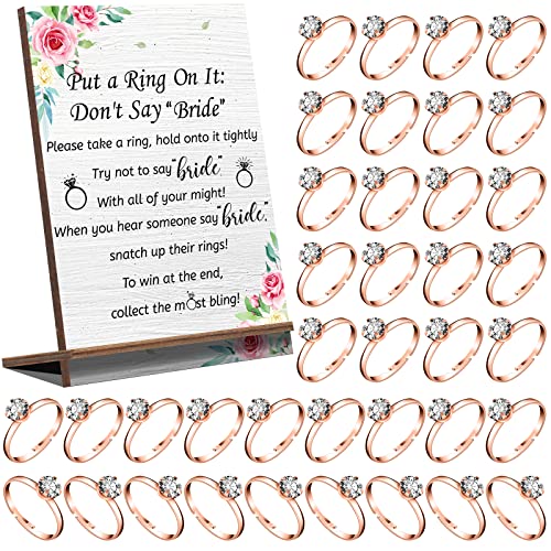 Tatuo Brautparty-Spiel mit 100 künstlichen Ringen, Brautparty-Spiele, Holzschilder, Hochzeitsschilder, Aufschrift "Don't Say Bride Rules", beliebte Hochzeits-, Verlobungs- und Partygeschenke für Gäste von Tatuo
