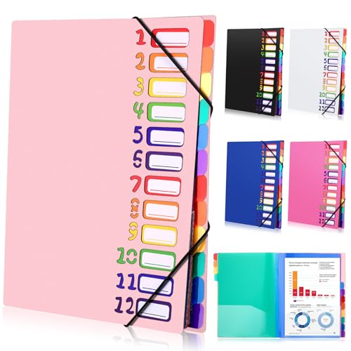 Tatxmalv A4 Dokumentenmappe, Fächermappe, Dokumentenmappe mit 12 Fächer, Mappe Organizer mit Gummizug für Büro Dokumente, Schule Hausaufgaben und Papier, Wasserdicht, mit Etikett (Rosa) von Tatxmalv