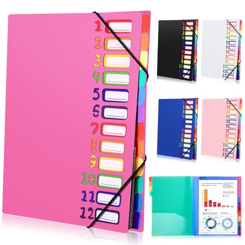 Tatxmalv A4 Dokumentenmappe, Fächermappe, Dokumentenmappe mit 12 Fächer, Mappe Organizer mit Gummizug für Büro Dokumente, Schule Hausaufgaben und Papier, Wasserdicht, mit Etikett (Rosarot) von Tatxmalv