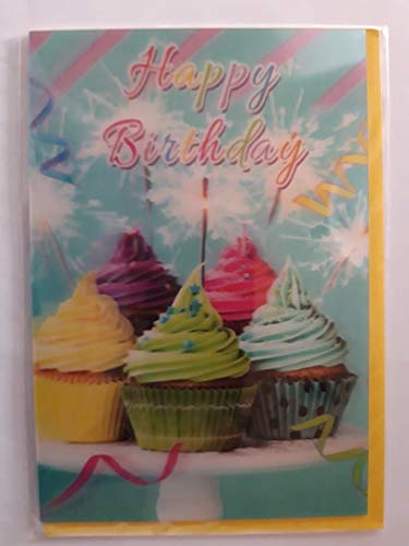 3D Karte Glückwunschkarte Geburtstag, Doppelkarte m. Umschlag Wackelkarte Hologrammkarte Cupcakes von Taunus Verlag