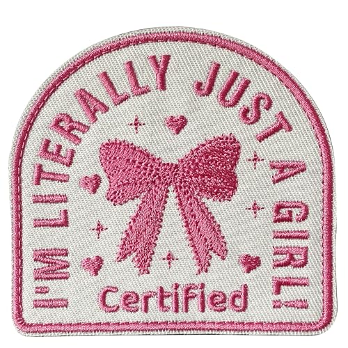 Tavashome Aufnäher, bestickt, mit Aufschrift "I'm Literally Just A Girl", 8 x 8,5 cm, rosa Fliege, Applikation für Hüte, Kleidung, Rucksack, Taschen, Hundegeschirr, Halsbänder, Westen (Haken und von Tavashome