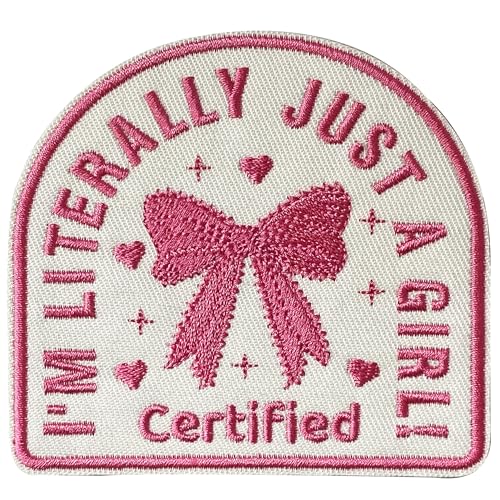 Tavashome Aufnäher mit Aufschrift "I'm Literally Just A Girl", bestickt, 8 x 8,5 cm, rosa Fliege, Applikation für Hüte, Kleidung, Rucksäcke, Taschen, Hundegeschirr, Halsbänder, Westen (zum Aufbügeln von Tavashome