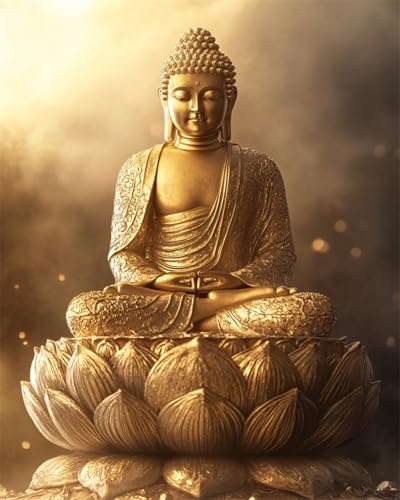11CT Goldene Buddha-Statue Diy Kreuzstich Set Vorgedruckt Fantasie-Buddha-Statue Kreuzstichmuster-Sets，Nadelspitzen-Set Für Erwachsene Und Anfänger，Stickset Zum Basteln Für Die Heimdekor 80x100cm von Taxpy