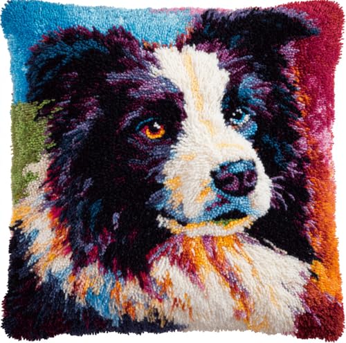 43Cmx43Cm Für Kinder Und Erwachsene, Border Collie Diy Tier Landschaft Knüpfkissen Stickkissen Knüpfset Mit Bedruckter Leinwand Knüpfpackung Zum Selber Knüpfen Teppich Latch Hook Kits von Taxpy