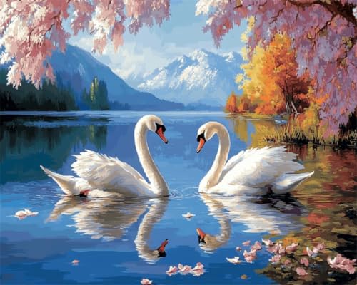 DIY Malen-Nach-Zahlen（Kein Rahmen）50x70cm Fantasie Schwan Tier Malen-Nach-Zahlen-Sets，Ölgemälde-Set Auf Leinwand，Kunsthandwerk，Acrylpigment，Zeichnung，Malerei Als Geschenk，Wanddekoration Für Zuh von Taxpy