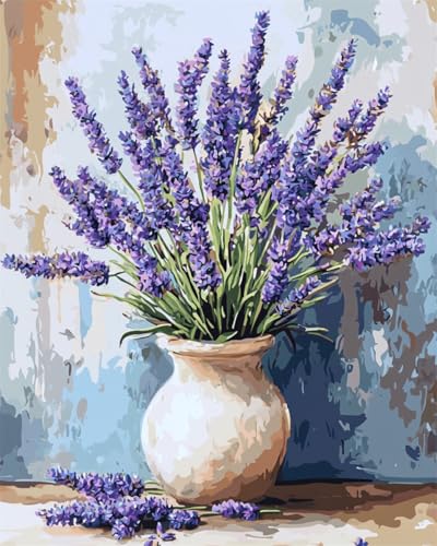 DIY Malen-Nach-Zahlen（Kein Rahmen）50x70cm Lavendelblüten In Der Vase Malen-Nach-Zahlen-Sets，Ölgemälde-Set Auf Leinwand，Kunsthandwerk，Acrylpigment，Zeichnung，Malerei Als Geschenk，Wanddekoration F von Taxpy