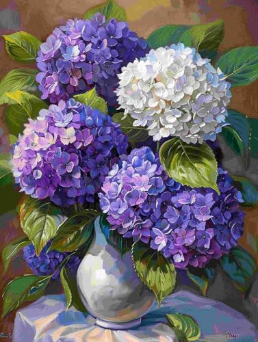 DIY Malen-Nach-Zahlen（Kein Rahmen）50x70cm Lila Hortensie In Vase Malen-Nach-Zahlen-Sets，Ölgemälde-Set Auf Leinwand，Kunsthandwerk，Acrylpigment，Zeichnung，Malerei Als Geschenk，Wanddekoration Für Z von Taxpy