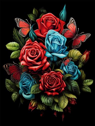 DIY Malen Nach Zahlen Pinsel Set（Diy-Rahmen）30x40cm Fantasie Rose Blume Malen Nach Zahlen Für Erwachsene，Anfänger，Mal-Sets Auf Leinwand，Kreative Freizeitgestaltung Für Erwachsene，Heimdekoration von Taxpy