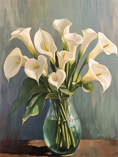 DIY Malen Nach Zahlen Pinsel Set（Diy-Rahmen）30x40cm Weiße Calla-Lilie In Vase Malen-Nach-Zahlen-Sets，Ölgemälde-Set Auf Leinwand，Kunsthandwerk，Acrylpigment，Zeichnung，Malerei Als Geschenk，Wanddek von Taxpy