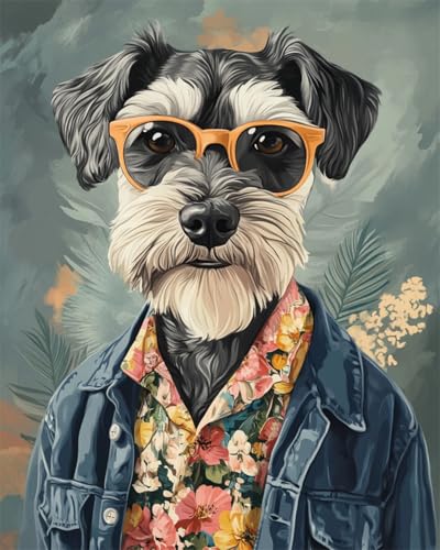 DIY Malen Nach Zahlen Pinsel Set（Diy-Rahmen）Cartoon-Hund Trägt Kleidung Ölgemälde-Sets Auf Leinwand Mit Pinseln Und Acrylpigment,Für Die Heimdekoration 30x40cm von Taxpy