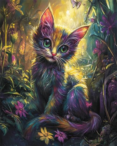 DIY Malen Nach Zahlen Pinsel Set（Kein Rahmen）40x50cm Fantasie-Farbkatze Malen-Nach-Zahlen-Sets，Ölgemälde-Set Auf Leinwand，Kunsthandwerk，Acrylpigment，Zeichnung，Malerei Als Geschenk，Wanddekoratio von Taxpy