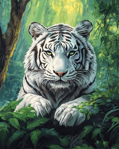 DIY Malen Nach Zahlen Set（Diy-Rahmen）50x70cm Cartoon Weißer Tiger Tier Malen-Nach-Zahlen-Sets Für Erwachsene，Einfaches Acrylpigment，Zeichnung，Malerei，Wanddekoration Für Zuhause von Taxpy