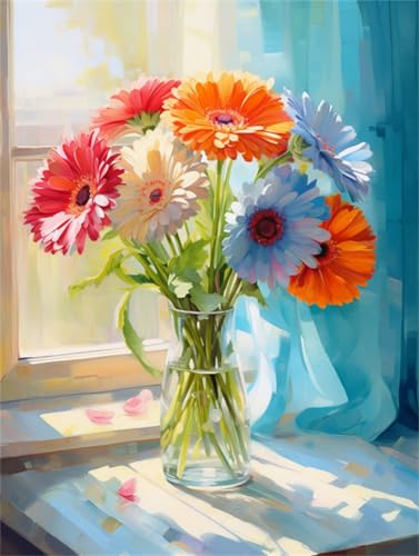 DIY Malen Nach Zahlen Set（Kein Rahmen）30x40cm Bunte Chrysanthemen In Einer Vase Malen Nach Zahlen Für Erwachsene，Anfänger，Mal-Sets Auf Leinwand，Kreative Freizeitgestaltung Für Erwachsene，Heimdeko von Taxpy