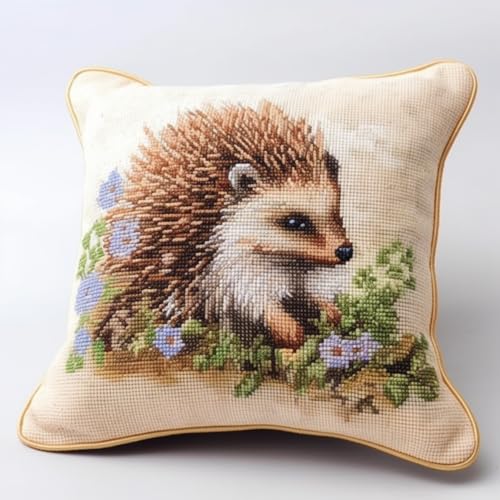 DIY knüpfen set erwachsene kissen Igel Tiere und Blumen Haken Knüpfset Kissenbezug Teppich Bedrucktes Kissen Häkelgarn Stickerei Dekoration 17x17in von Taxpy