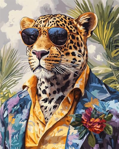 Diy Perlenstickerei Set Cartoon-Leopard Trägt Kleidung Perlen-Kreuzstich-Set, Perlenmuster, Handarbeit, Stickerei, Handarbeitsset 30x40cm von Taxpy