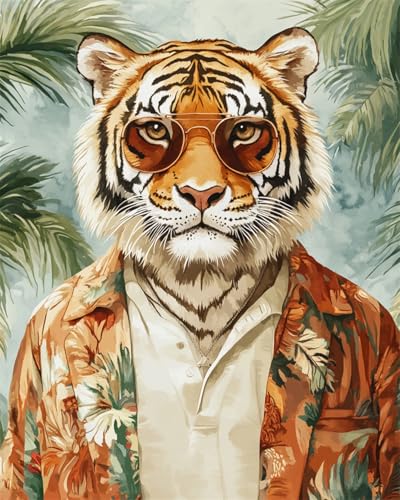 Diy Perlenstickerei Set Cartoon-Tiger Trägt Kleidung Mosaikperlen-Stickerei, Handgefertigte Perlen, Kreuzstich-Sets, Geschenk Für Freunde 30x40cm von Taxpy