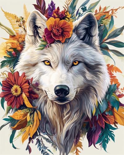Diy Perlenstickerei Set Cartoon Weißer Wolf Trägt Blumen Mosaikperlen-Stickerei, Handgefertigte Perlen, Kreuzstich-Sets, Geschenk Für Freunde 30x40cm von Taxpy