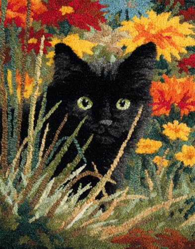 Knüpfen Set Knüpfteppich Zum Selber Knüpfen Schwarze Katze Auf Dem Feld 52X38Cm Teppich Tapisserie Knüpfpackung Mit Knüpfhaken Kreuzstich Set Für Kinder Erwachsene Latch Hook Kit Canvas von Taxpy