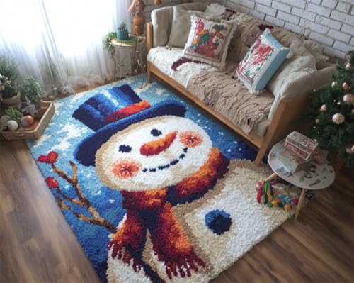 Knüpfen Set Weihnachten Knüpfteppich Zum Selber Knüpfen,Weihnachtsschneemann 52X38Cm Tapisserie Teppich Knüpf-Sets Kreuzstich Set Knüpfkissen Für Kinder Und Erwachsene Handwerk Geschenke von Taxpy