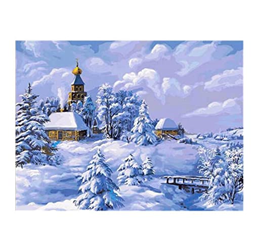 Kreuzstich Stickpackungen Vorgedruckt Set Erwachsene, Landschaft Winter Schnee Landschaft Bedruckte Wasserlösliche Leinwand 11Ct Kreuzstich Diy Stickerei Full Kit Dmc Threads Vorgedruckt Kreuzst von Taxpy