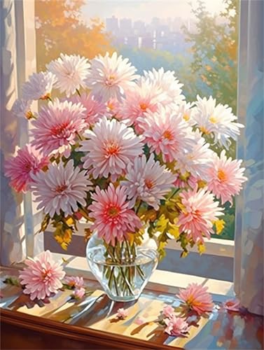Taxpy 11CT Fantasie-Chrysantheme Diy Kreuzstich Set Blumen Am Fenster Kreuzstich-Set Für Erwachsene Und Anfänger，Vorgedrucktes，Gestempeltes Stickset，Bastelset Zum Selbermachen 80x100cm von Taxpy