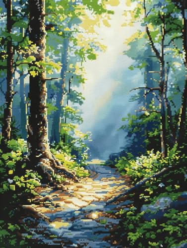 Taxpy 11CT Kreuzstich-Set für Erwachsene,Gestempelte Stickvorlage,perfekt für Anfänger & Fortgeschrittene,DIY Handarbeitsset zum Basteln & Entspannen,Waldlandschaft - 40x62cm von Taxpy