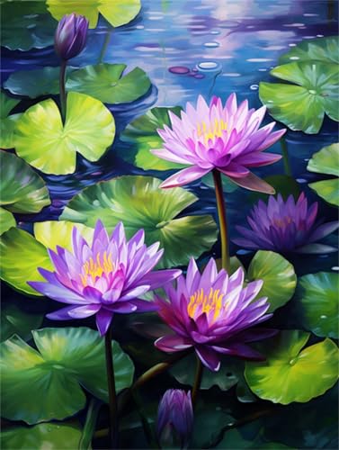 Taxpy 11CT Lila Lotus Diy Cross Stitch Kit Fantasieblumen Stickpackungen Für Erwachsene，Anfänger，Fortgeschrittene，Einfache Kreuzstichmuster，Nadelspitze 80x100cm von Taxpy