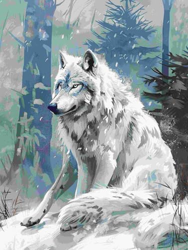 Taxpy 11CT Weißes Wolfstier Diy Sticken Set Erwachsene Anfänger Fantasietiere Vorgedruckte Kreuzstich-Sets Für Erwachsene Und Anfänger，Gestempeltes Stickset Für Die Wandkunst 60x80cm von Taxpy