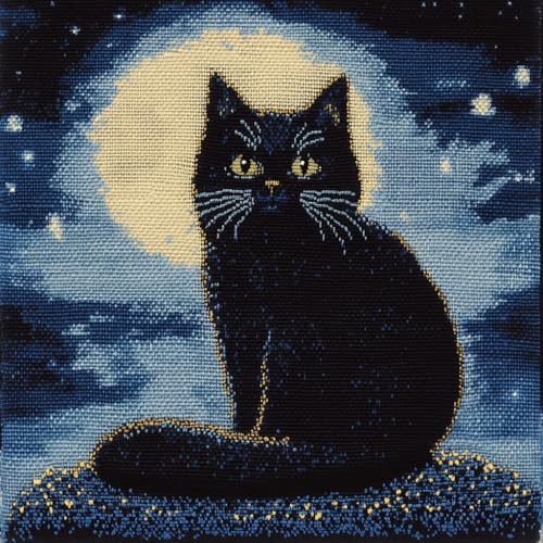 Taxpy DIY Knotting Set, Tierische schwarze Katze und Mond Latch Cushion with Pre-Print Cushion Cover, Knüpfen Set Kissen Knüpfen Handarbeit Kissen Knüpfset Mit Anleitung 43x43cm von Taxpy