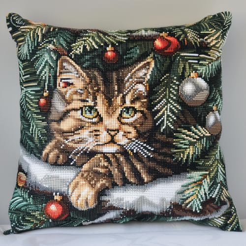 Taxpy DIY Knüpfhaken-Set, Kissenbezug, Tier Katze Latch Hook Kissen Kit, Knüpfkissen Set Anfänger Erwachsene zum Selber Knüpfen, Knüpfteppich Knüpfpackung, 43x43cm von Taxpy