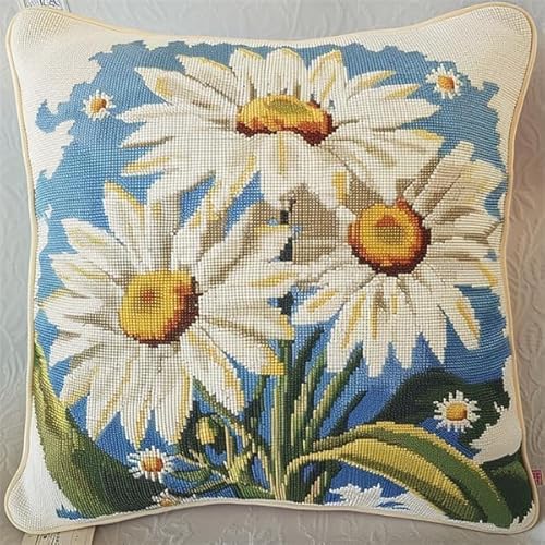 Taxpy DIY Knüpfkissen Zum Selber Knüpfen Set, Knüpfhaken-Set Kissenbezug Knüpfteppiche Set Kissen Knüpfen Latch Hook Kit Für Kinder Und Erwachsene,43x43cm(Blühende Blumen, J) von Taxpy